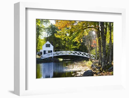 USA, Maine, Somesville. White House and Curved Bridge over a Pond-Bill Bachmann-Framed Photographic Print