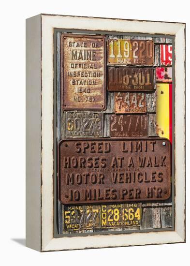 USA, Maine, Wells, antique license plates-Walter Bibikow-Framed Premier Image Canvas