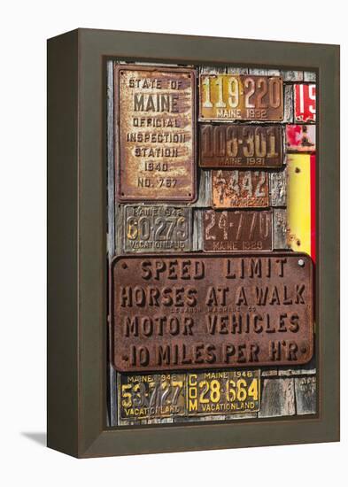 USA, Maine, Wells, antique license plates-Walter Bibikow-Framed Premier Image Canvas