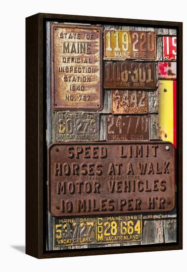 USA, Maine, Wells, antique license plates-Walter Bibikow-Framed Premier Image Canvas