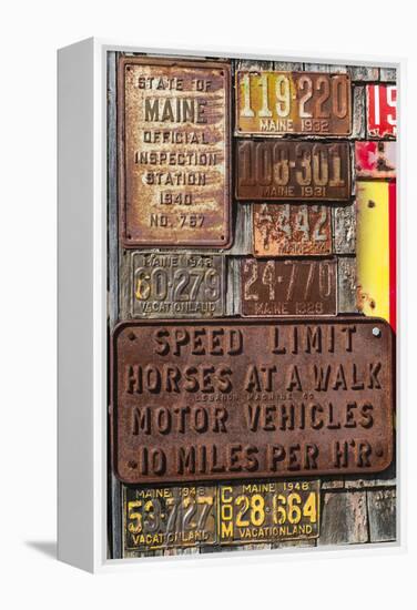 USA, Maine, Wells, antique license plates-Walter Bibikow-Framed Premier Image Canvas