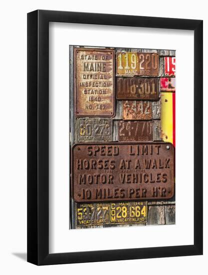 USA, Maine, Wells, antique license plates-Walter Bibikow-Framed Photographic Print