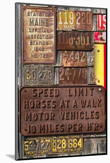 USA, Maine, Wells, antique license plates-Walter Bibikow-Mounted Photographic Print