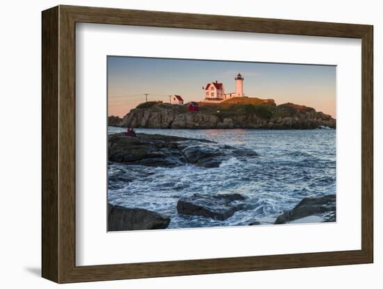 USA, Maine, York, Nubble Light Lighthouse at dusk-Walter Bibikow-Framed Photographic Print