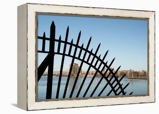 USA, Manhattan, Upper East Side. John Finley Walk along East River, iron grating in front of river-Alison Jones-Framed Premier Image Canvas