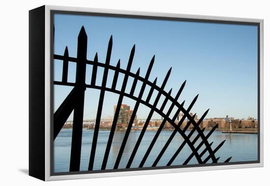 USA, Manhattan, Upper East Side. John Finley Walk along East River, iron grating in front of river-Alison Jones-Framed Premier Image Canvas