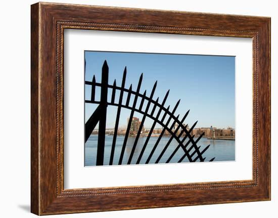 USA, Manhattan, Upper East Side. John Finley Walk along East River, iron grating in front of river-Alison Jones-Framed Photographic Print