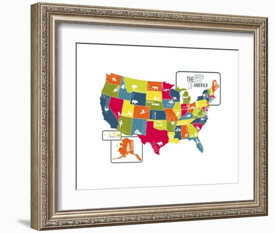 USA Map (bright)-Katelyn Lynch-Framed Art Print