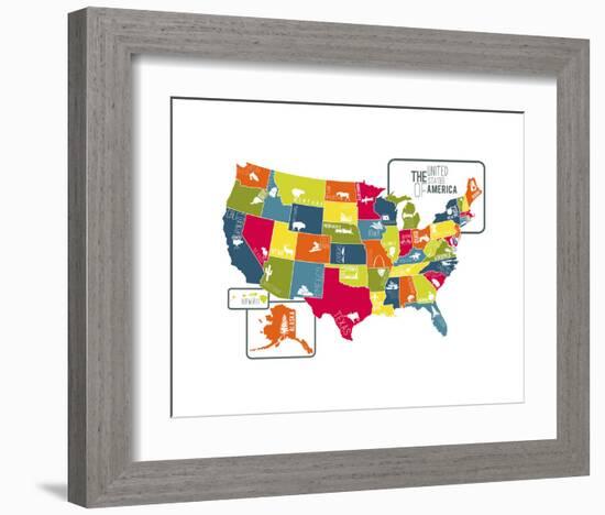 USA Map (bright)-Katelyn Lynch-Framed Art Print