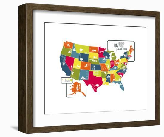 USA Map (bright)-Katelyn Lynch-Framed Art Print