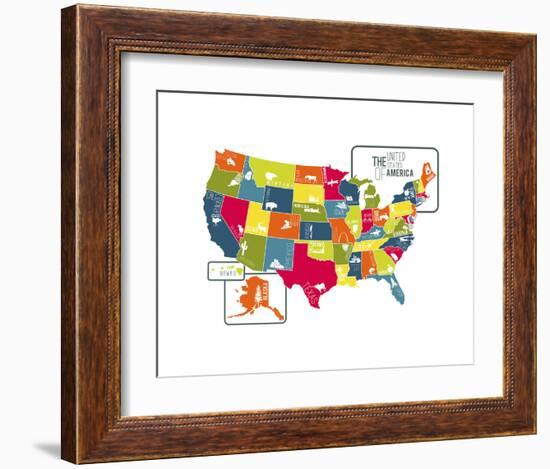 USA Map (bright)-Katelyn Lynch-Framed Art Print