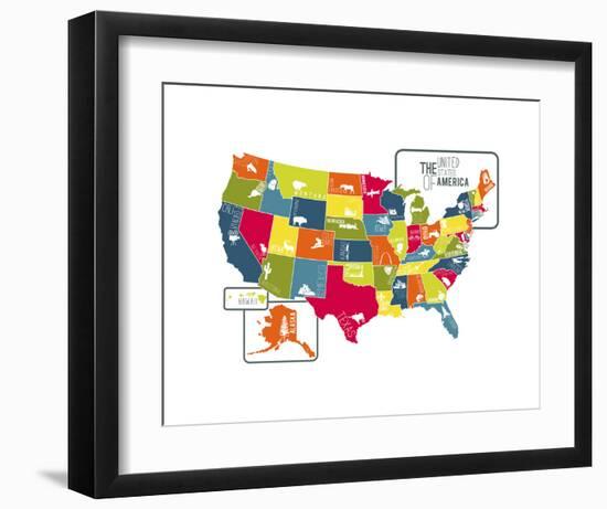 USA Map (bright)-Katelyn Lynch-Framed Art Print