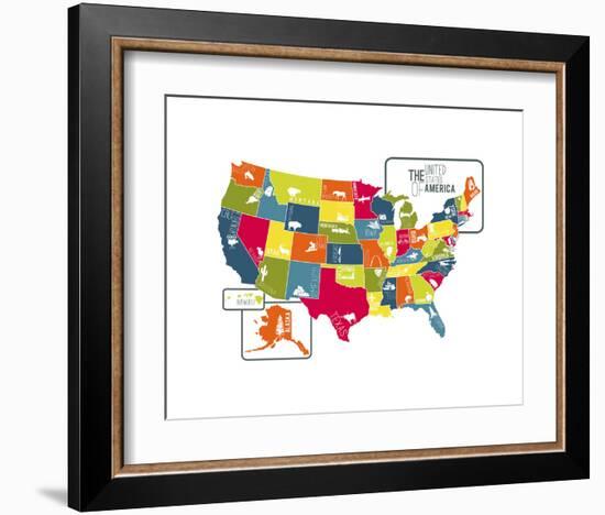 USA Map (bright)-Katelyn Lynch-Framed Art Print