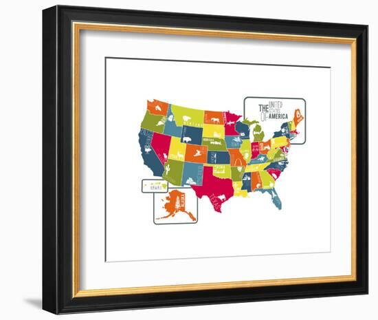 USA Map (bright)-Katelyn Lynch-Framed Art Print