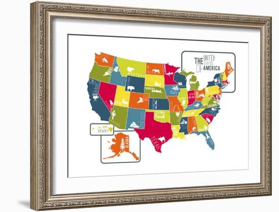 USA Map (bright)-Katelyn Lynch-Framed Art Print