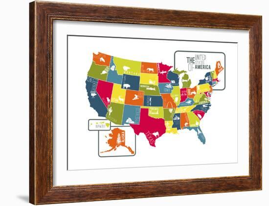 USA Map (bright)-Katelyn Lynch-Framed Art Print