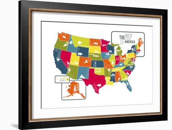 USA Map (bright)-Katelyn Lynch-Framed Art Print