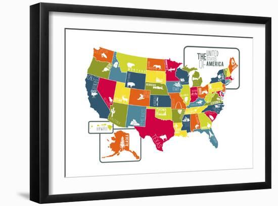 USA Map (bright)-Katelyn Lynch-Framed Art Print