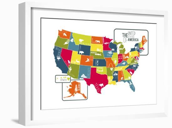 USA Map (bright)-Katelyn Lynch-Framed Art Print