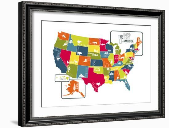 USA Map (bright)-Katelyn Lynch-Framed Art Print