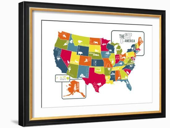 USA Map (bright)-Katelyn Lynch-Framed Art Print