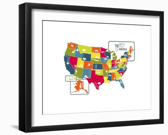USA Map (bright)-Katelyn Lynch-Framed Giclee Print