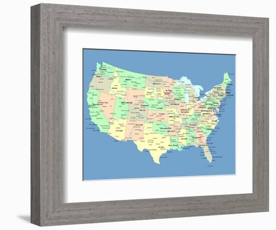 Usa Map With Names Of States And Cities-IndianSummer-Framed Premium Giclee Print