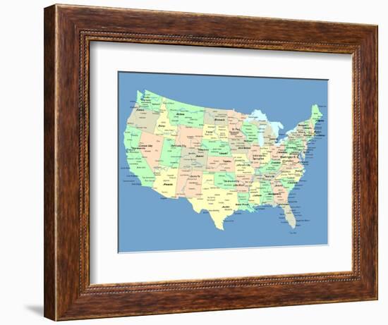 Usa Map With Names Of States And Cities-IndianSummer-Framed Premium Giclee Print