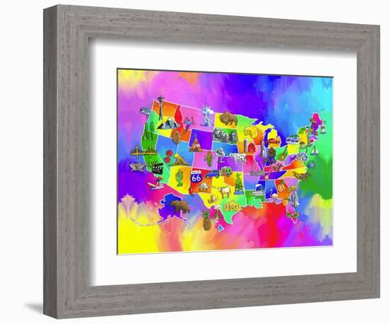 usa map-Howie Green-Framed Art Print