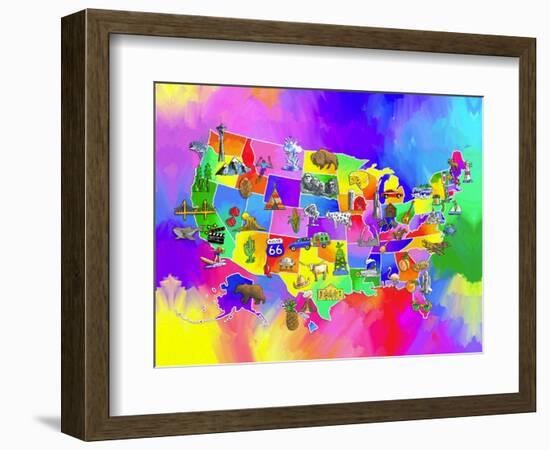 usa map-Howie Green-Framed Art Print