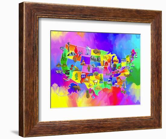 usa map-Howie Green-Framed Art Print