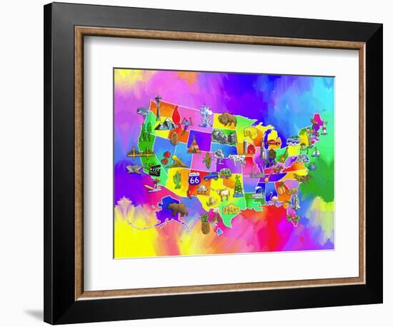 usa map-Howie Green-Framed Art Print