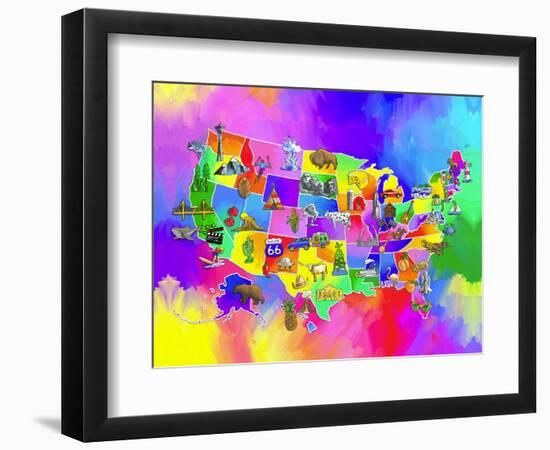 usa map-Howie Green-Framed Art Print