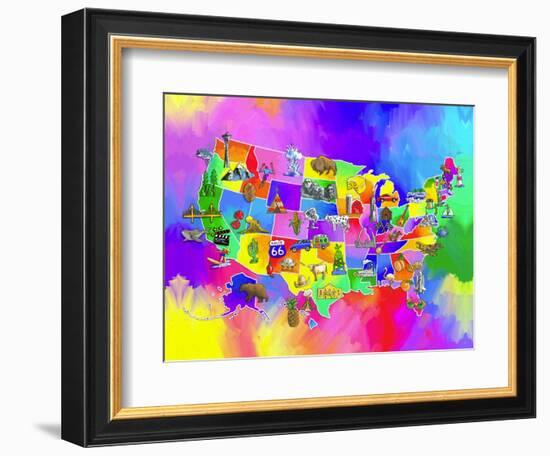 usa map-Howie Green-Framed Art Print