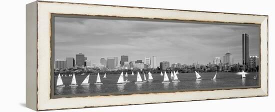 Usa, Massachusetts, Boston, Charles River, View of Boats on a River by a City-null-Framed Stretched Canvas
