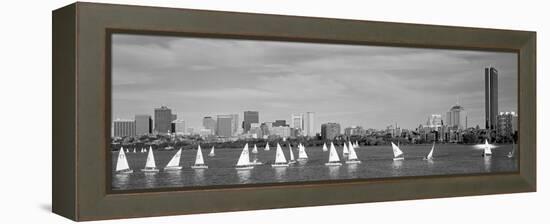 Usa, Massachusetts, Boston, Charles River, View of Boats on a River by a City-null-Framed Stretched Canvas