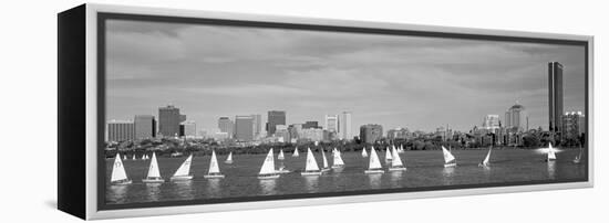 Usa, Massachusetts, Boston, Charles River, View of Boats on a River by a City-null-Framed Stretched Canvas