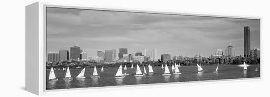 Usa, Massachusetts, Boston, Charles River, View of Boats on a River by a City-null-Framed Stretched Canvas