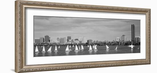 Usa, Massachusetts, Boston, Charles River, View of Boats on a River by a City--Framed Photographic Print