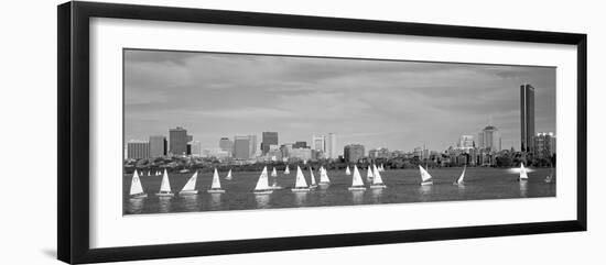 Usa, Massachusetts, Boston, Charles River, View of Boats on a River by a City--Framed Photographic Print