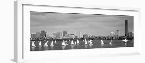 Usa, Massachusetts, Boston, Charles River, View of Boats on a River by a City--Framed Photographic Print