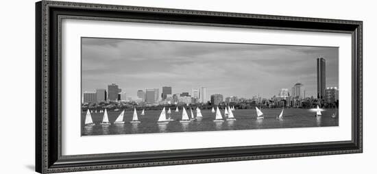 Usa, Massachusetts, Boston, Charles River, View of Boats on a River by a City-null-Framed Photographic Print