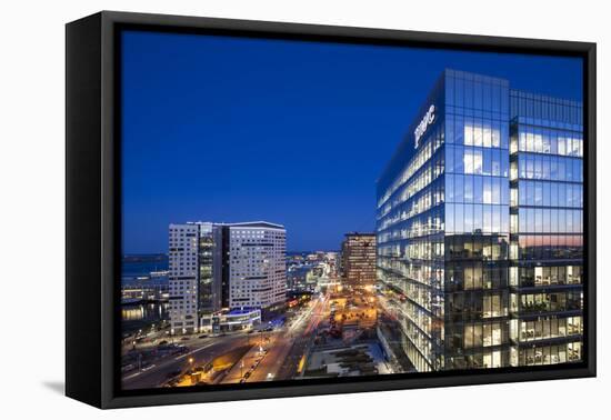 USA, Massachusetts, Boston of the new Seaport District at dusk-Walter Bibikow-Framed Premier Image Canvas