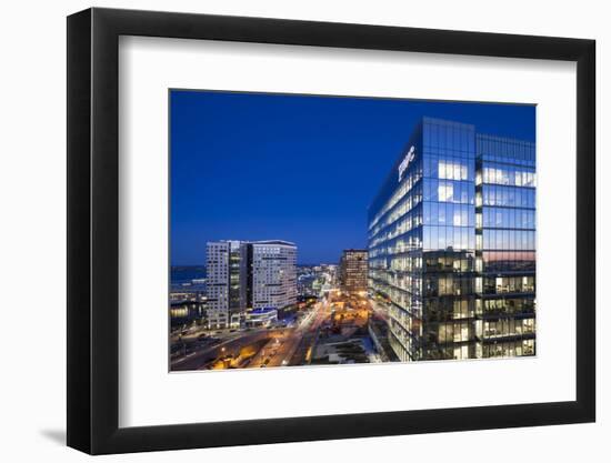 USA, Massachusetts, Boston of the new Seaport District at dusk-Walter Bibikow-Framed Photographic Print