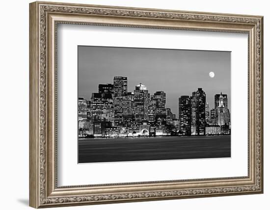 USA, Massachusetts, Boston, Panoramic view of a city skyline at night (Black And White)-null-Framed Photographic Print