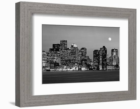 USA, Massachusetts, Boston, Panoramic view of a city skyline at night (Black And White)-null-Framed Photographic Print