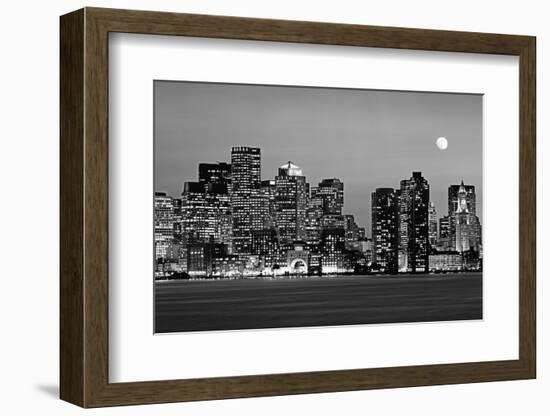 USA, Massachusetts, Boston, Panoramic view of a city skyline at night (Black And White)-null-Framed Photographic Print