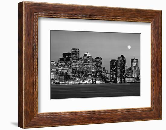 USA, Massachusetts, Boston, Panoramic view of a city skyline at night (Black And White)-null-Framed Photographic Print