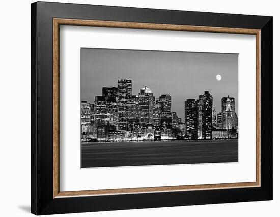 USA, Massachusetts, Boston, Panoramic view of a city skyline at night (Black And White)-null-Framed Photographic Print