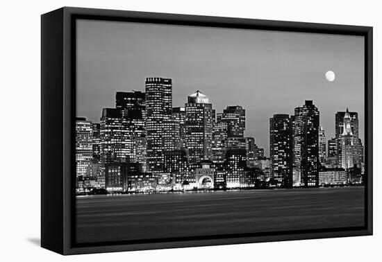 USA, Massachusetts, Boston, Panoramic view of a city skyline at night (Black And White)-null-Framed Premier Image Canvas